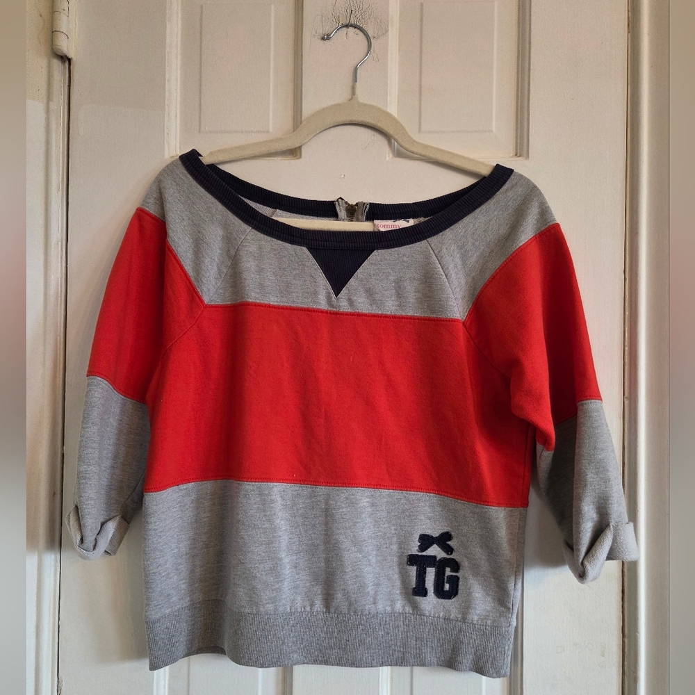 Vintage Tommy Hilfiger Tommy Girl Navy and Gray & Red Sweatshirt